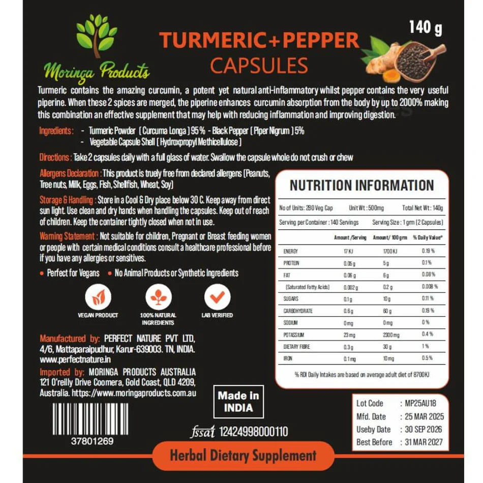 Turmeric & Pepper Capsules 140g